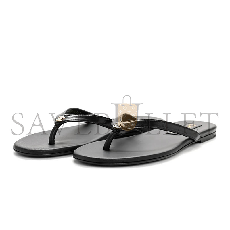 Ch**el lambskin crystal cc thong sandals